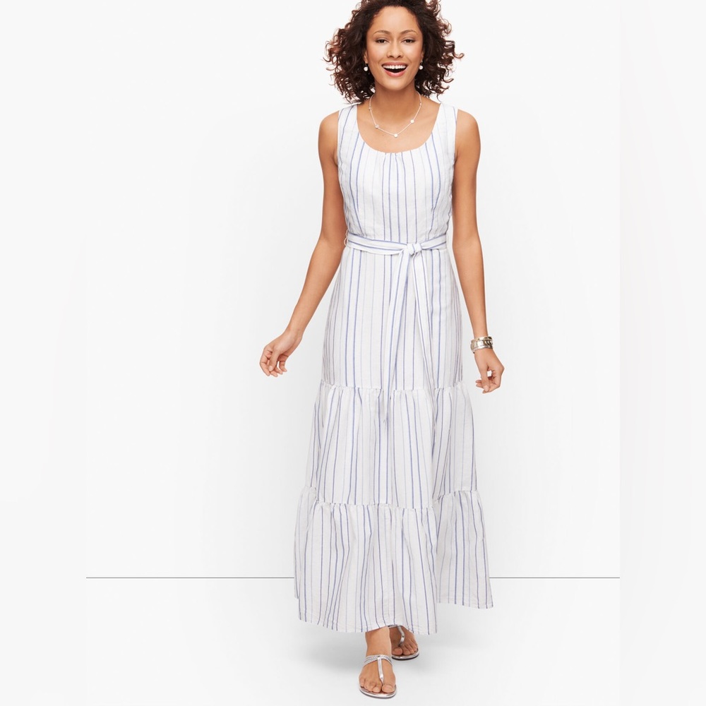 STRIPE LINEN TIERED MAXI DRESS